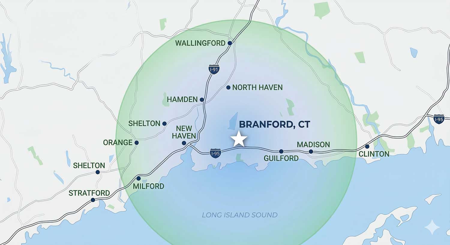 CPE service area map centered on New Haven, Connecticut